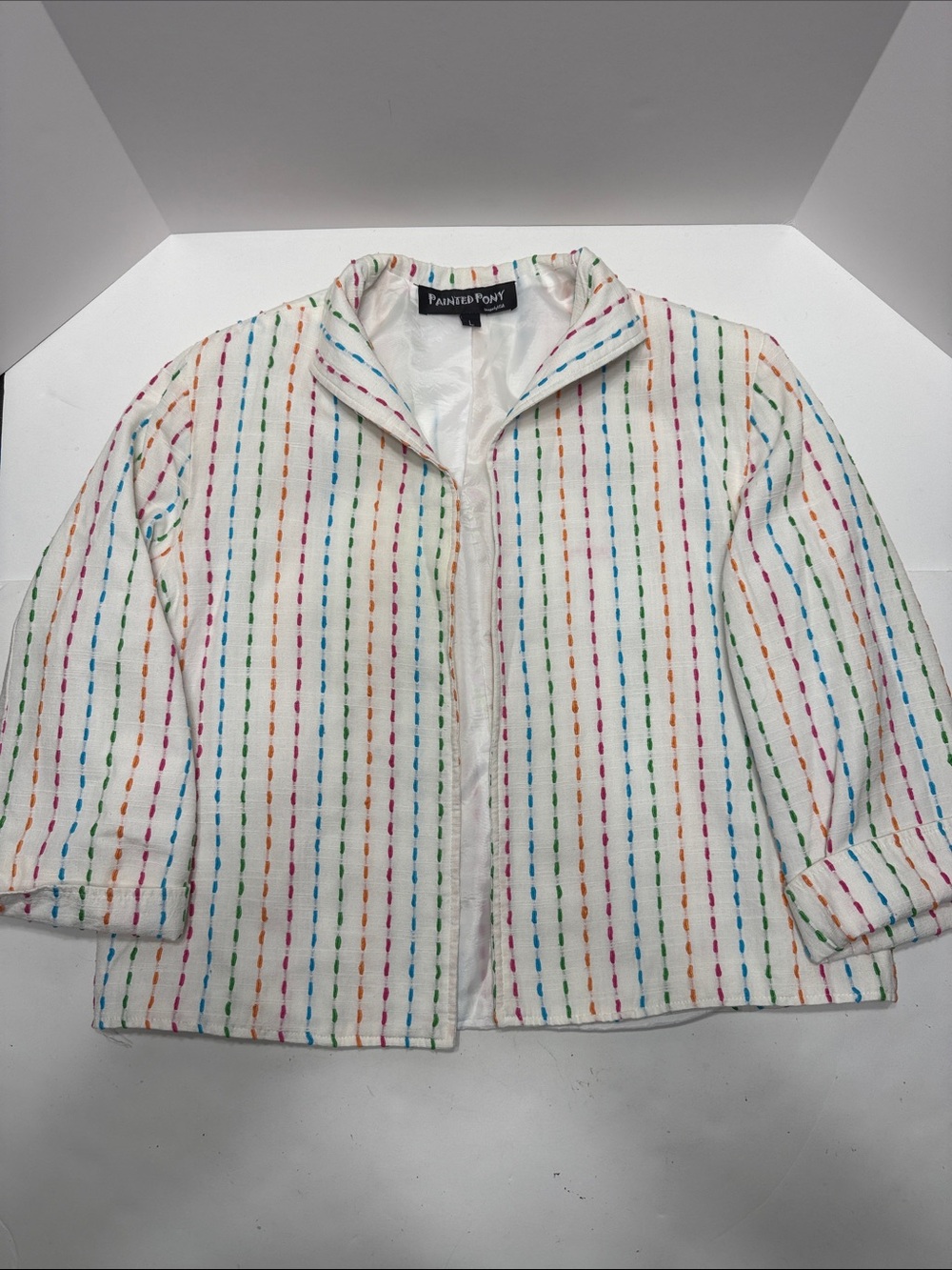 Painted Pony White Rainbow-Stripe Zip Jacket